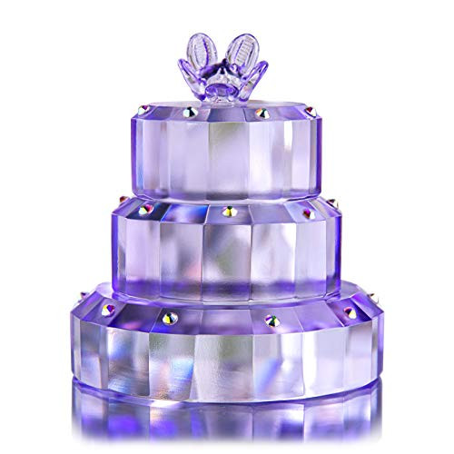 H and D HYALINE  and  DORA Handcrated Crystal Cake Figurine Paperweight Anniversary Wedding Gift Birthday Gift for Girls
