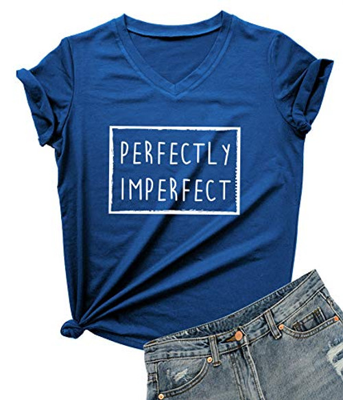 DANVOUY Womens Causal Short Sleeve V-Neck T-Shirt Graphic Tees Blue Medium