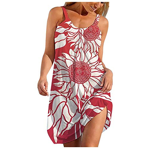 Summer Dresses for Women Beach, Women's Summer Wrap Mini Dress Casual Boho Floral V Neck Sleeveless Ruffle Hem Split Beach Short Dresses