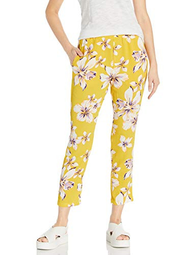 BB DAKOTA Women's hawaian Haze Printed Bubble Crepe Pant, Sunglow Yellow, Small