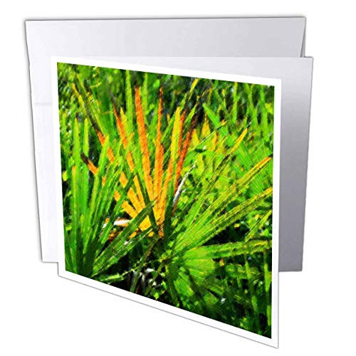 3dRose Image of Palmetto Leaves in Green and Orange Impressionism - Greeting Cards -gc-336039-5-