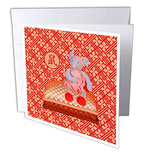 3dRose Image of Boy Stuffed Rat in Overalls Sitting on Pillow, Orange - Greeting Cards -gc-329108-5- 3dRose Image of Boy Stuffed Rat in Overalls Sitting on Pillow, Orange - Greeting Cards -gc-329108-5-