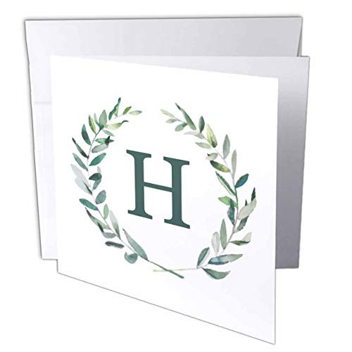 3dRose Wreath with Monogram Initial Letter H in Green on White. - Greeting Cards -gc-336797-5-