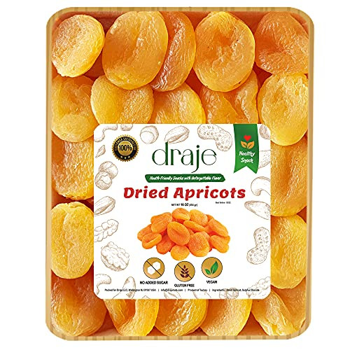 Dried Apricots Tray, Large Size No Sugar Added Bulk Dried Fruit, 16 Oz, Fresh Juicy and Sweety, Whole Turkish Apricots, Healthy Vegan Dehydrated Keto Snack