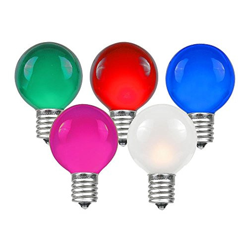 Novelty Lights 25 Pack G30 Outdoor Globe Replacement Bulbs, Multi, C7/E12 Candelabra Base, 5 Watt
