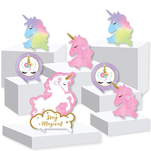 Rainbow Unicorn - Magical Unicorn Baby Shower or Birthday Party Centerpiece and Buffet Table Decor - Tabletop Standups - Set of 7