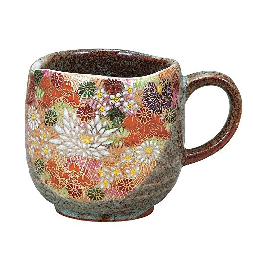 Kutani Pottery colorful flowers mug cup from Japan K4-877