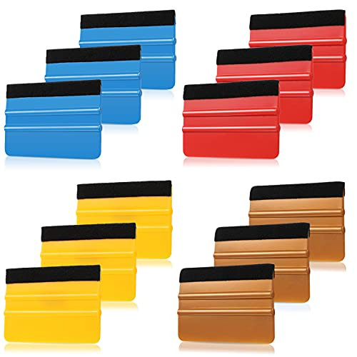 12 Pieces Plastic Felt Edge Squeegee Tool Vinyl Squeegee 4 Inch Felt Squeegee Applicator Tool Scraper Tool with Soft Felt Cloth for Car Vinyl Wrap, Window Tint, Wallpaper, Decal Sticker