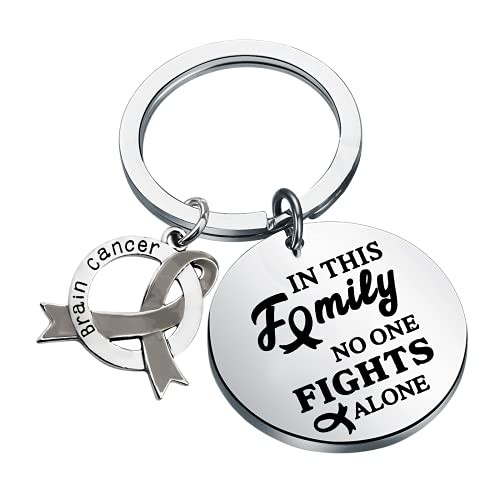 FUSTMW Brain Cancer Awareness Keychain Brain Cancer Survivor Gifts Gray Brain Cancer Ribbon