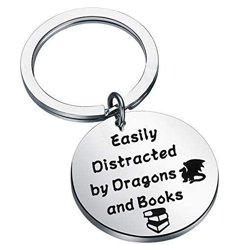 BEKECH Dragon Book Readers Gift Easily Distracted by Dragons and Books Keychain Gift for Dragon Lovers Dragon Bookworm Jewelry BFF Gift Dragon Fans Gift -Silver- BEKECH Dragon Book Readers Gift Easily Distracted by Dragons and Books Keychain Gift for Dragon Lovers Dragon Bookworm Jewelry BFF Gift Dragon Fans Gift -Silver-