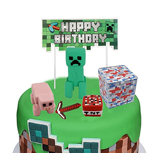 6Pcs Handmade Pixel Birthday Party Cake Decoration Video Game Cake Toppers for Boys 6Pcs Handmade Pixel Birthday Party Cake Decoration Video Game Cake Toppers for Boys