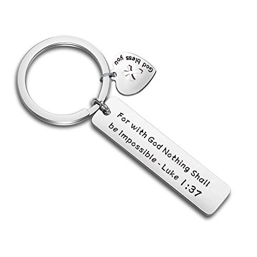 BEKECH Christian Keychain Bible Verse Keychain for with God Nothing Shall Be Impossible Luke 1-37 Religious Jewelry Inspirational Gifts -Silver- BEKECH Christian Keychain Bible Verse Keychain for with God Nothing Shall Be Impossible Luke 1-37 Religious Jewelry Inspirational Gifts -Silver-
