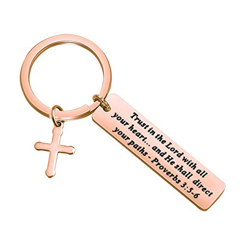 BEKECH Christian Keychain Trust in The Lord Proverbs 3-5-6 Keychain Cross Charm Religious jewelry Christian Gift -Christian Keychain RG-