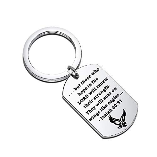 BEKECH Isaiah 40-31 Jewelry Christian Keychain But Those who Hope in The Lord Will Renew Their Strength They Will Soar on Wings Like Eagles Religious Jewelry Bible Verse Gift -Silver-