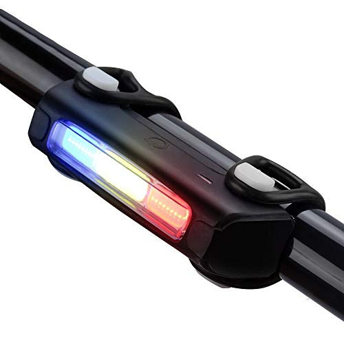 wi8 Bike Rear Tail Light?USB Rechargeable LED Safety Light for Bicycle High Intensity Rear LED Light Red/Blue/White 7 Light Modes Fits On Any Road Bikes, Helmets for Optimum Cycling Safety
