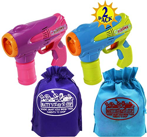 Little Kids Fubbles Fubblezooka Bubble Blasters Blue/Green & Pink/Purple Gift Set Bundle with Bonus Matty's Toy Stop Storage Bags - 2 Pack