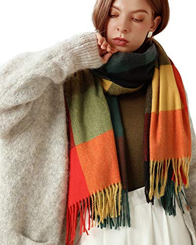 Womens Large Scarfs Pashmina Shawls and Wraps Plaid Reversible Warm Blanket Soft Cashmere Feel Winter Fall