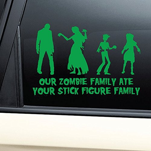 Our Zombie Family Ate Your Stick Figure Family Vinyl Decal Laptop Car Truck Bumper Window Sticker - Lime Green