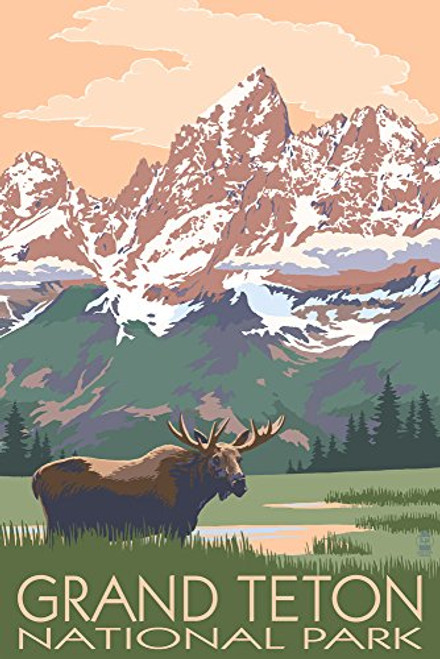 Grand Teton National Park, Wyoming - Moose and Mountains (16x24 Giclee Gallery Print, Wall Decor Travel Poster) Grand Teton National Park, Wyoming - Moose and Mountains (16x24 Giclee Gallery Print, Wall Decor Travel Poster)
