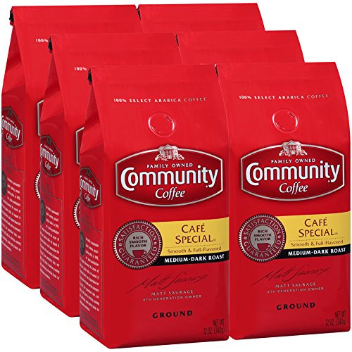 Community Coffee Café Special Medium Dark Roast Premium Ground 12 Oz Bag (6 Pack), Full Body Rich Flavorful Taste, 100% Select Arabica Coffee Beans Community Coffee Café Special Medium Dark Roast Premium Ground 12 Oz Bag (6 Pack), Full Body Rich Flavorful Taste, 100% Select Arabica Coffee Beans