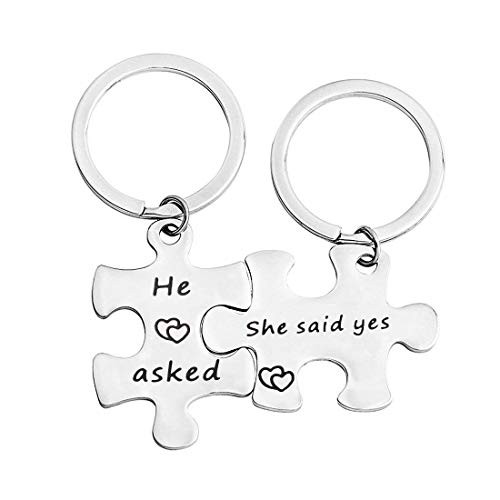 WUSUANED Wedding Couples Keychain Set He Asked She Said Yes Promise Keychain Gift -he asked she said yes-