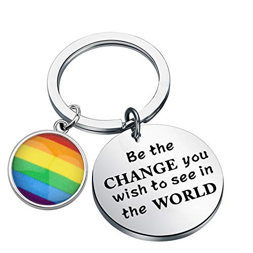 LQRI Gay Pride Keychain Gay Lesbian Pride Gift Be The Change You Wish To See In The World Keychain Rainbow LGBT Jewelry Lesbian Gay Gift -Be the CHANGE Keychain- LQRI Gay Pride Keychain Gay Lesbian Pride Gift Be The Change You Wish To See In The World Keychain Rainbow LGBT Jewelry Lesbian Gay Gift -Be the CHANGE Keychain-