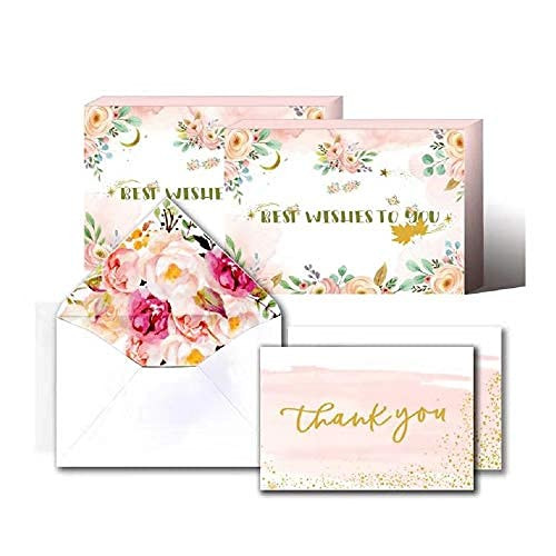 Thank You Cards Blank Gold Foil Watercolor 48 Greeting cards Thank You Cards with Envelopes  and  Stickers for Baby Shower - Wedding - Bridal Shower - Business,Thank You Greeting Cards -New48-