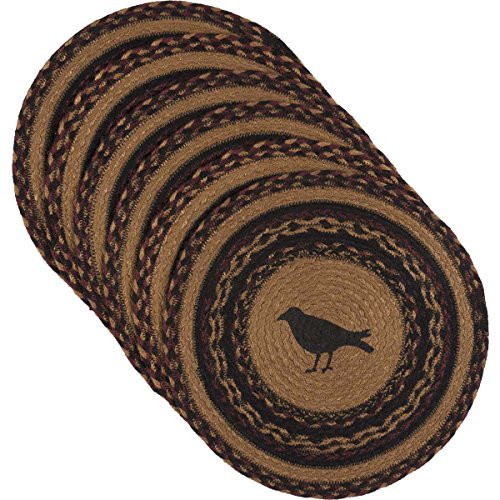 VHC Brands Primitive Tabletop & Kitchen - Heritage Farms Tan Crow Round Jute Tablemat Set of 6 Almond VHC Brands Primitive Tabletop & Kitchen - Heritage Farms Tan Crow Round Jute Tablemat Set of 6 Almond