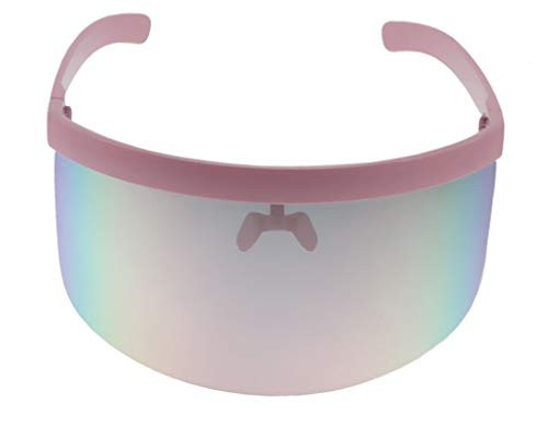 Futuristic Oversize Shield Visor Sunglasses Flat Top Mirrored Mono Lens 172mm -Pink Mirror-
