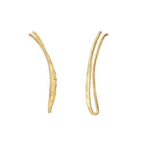 Ear Climber Crawler Cuff Earrings - 925 Sterling Silver with Yellow 18K Gold Plating