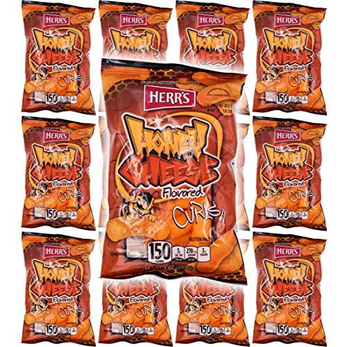 HERR'S Honey Cheese Flavored Curls, Gluten-Free, 1oz Bag -Pack of 12, Total of 12 Oz-