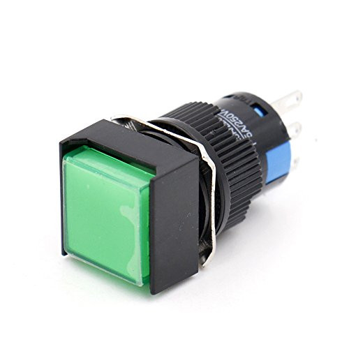 Baomain 16mm Push Button Switch Latching Square Cap LED Lamp Green Light DC 24V SPDT 5 Pin 5 Pack