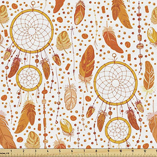 Ambesonne Tribal Fabric by The Yard, Various Sized Dreamcatchers Native Mystical Change Illustration, Decorative Fabric for Upholstery and Home Accents, 1 Yard, White Orange