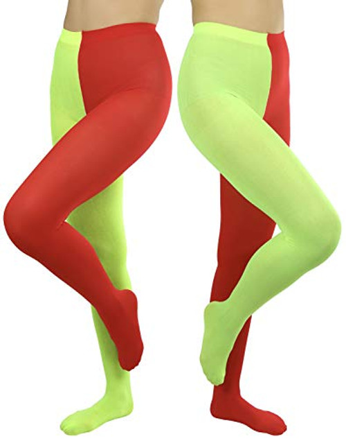 ToBeInStyle Women's Two Toned Jester Tights w/Reinforced Toe - One Size- Regular - Red/Yellow