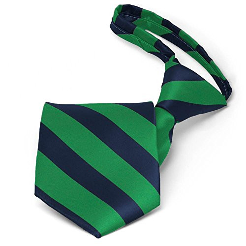 TieMart Striped Zipper Ties, 20" Length -Kelly Green and Navy-