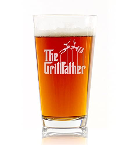 THE GRILLFATHER Beer Pint Glass - Funny Gift for Dad Uncle Grandpa From Daughter Son Wife - Father's Day