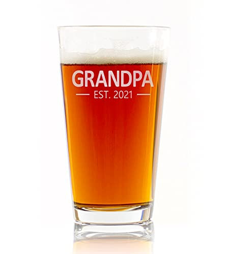 GRANDPA EST 2021 Beer Pint Glass - Funny Gift for Dad Uncle Grandpa From Daughter Son Wife - Father's Day
