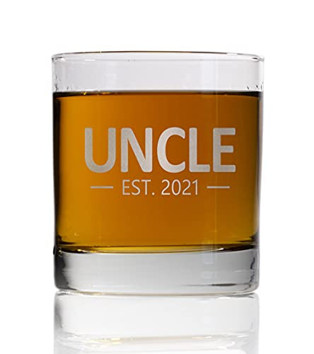 UNCLE EST 2021 Whiskey Glass - Funny Gift for Dad Uncle Grandpa From Daughter Son Wife - Father's Day