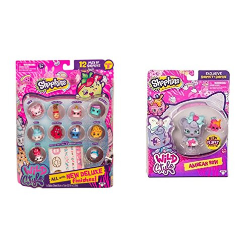 Shopkins Wild Style Season 9 Shoppet Ambear Bow with Honey Pots Shopkins and 12 Pack Bundle