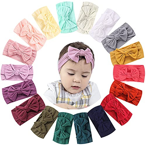 18PCS Nylon Headbands for Baby Girls Hairband and Hair Bows for Girls Knotted Turban Headwrap for Newborn Infant Toddlers Hair Accessories