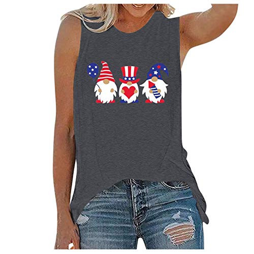 4th of July Shirt for Women, American Flag Tank Tops Gnome Stars and Stripes Patriotic T Shirts-Gray, L- 4th of July Shirt for Women, American Flag Tank Tops Gnome Stars and Stripes Patriotic T Shirts-Gray, L-