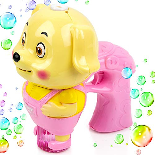 Toysery Dog Shaped Bubble Blower for Kids, Light Up Bubble Blaster Machine Gun with Refill Solution, Music, and Lights Effect Bubble Shooter Summer Toy Guns for Toddler Boys, Girls, Outdoors Activity