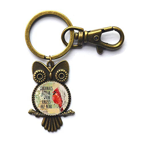 Red Cardinal Owl Keychain Red Cardinal Bird Red Cardinal Jewelry Red Cardinal Key Ring Bird Jewelry Gift for her Red Cardinal Art Little Bird,QK0O119