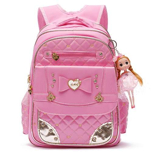 Waterproof PU Leather Kids Backpack Cute School Bookbag for Girls (Small, Pink)