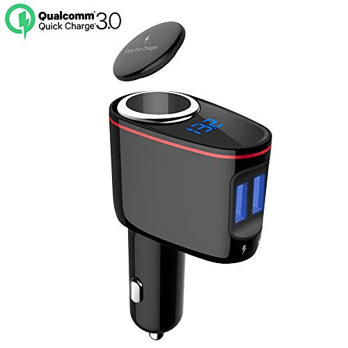 100W Cigarette Lighter Socket Splitter, Car Charger Adapter, Dual USB Quick Charge 3.0 3A and 2.4A USB, Voltage Display Compitable for iPhone,iPad,Smart Phone,Andriod,Samsung,Dash Cam,GPS -12V-24V-