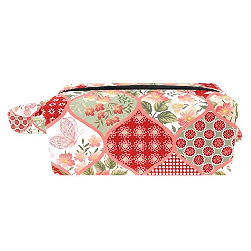 Floral Pattern Portable Flocking Cloth Cosmetic bag Makeup Bag Zipper Pouch Travel Cosmetic Organizer for Women and Girls