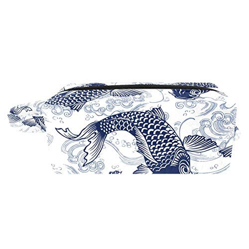 Carp Vintage Retro Portable Flocking Cloth Cosmetic bag Makeup Bag Zipper Pouch Travel Cosmetic Organizer for Women and Girls