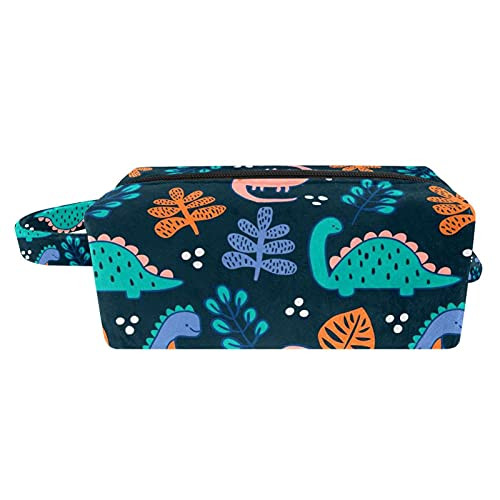 Dinosaur Pattern Blue Portable Flocking Cloth Cosmetic bag Makeup Bag Zipper Pouch Travel Cosmetic Organizer for Women and Girls