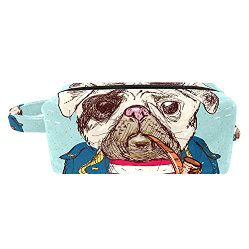 Blue Pirate Pug Dog Portable Flocking Cloth Cosmetic bag Makeup Bag Zipper Pouch Travel Cosmetic Organizer for Women and Girls