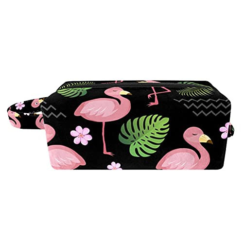 Black Flamingo Portable Flocking Cloth Cosmetic bag Makeup Bag Zipper Pouch Travel Cosmetic Organizer for Women and Girls